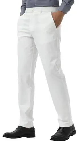 Plaid&Plain Men's Dress Pants Slim Fit Stretch Khaki Pants Wrinkle Free - PLAID&PLAIN