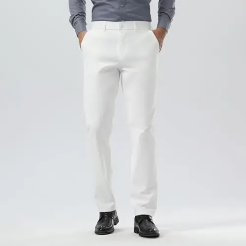 Plaid&Plain Men's Dress Pants Slim Fit Stretch Khaki Pants Wrinkle Free - 2