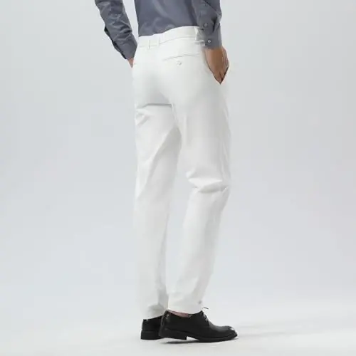 Plaid&Plain Men's Dress Pants Slim Fit Stretch Khaki Pants Wrinkle Free - 3