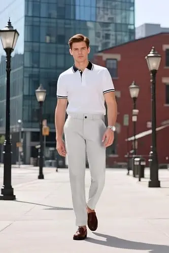 Plaid&Plain Men's Dress Pants Slim Fit Stretch Khaki Pants Wrinkle Free - 6