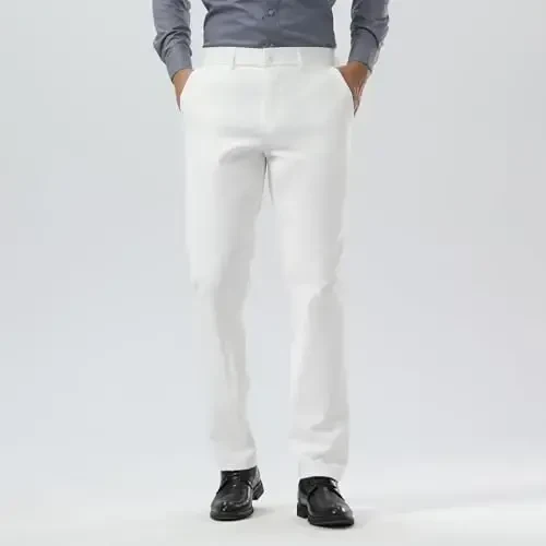 Plaid&Plain Men's Dress Pants Slim Fit Stretch Khaki Pants Wrinkle Free - PLAID&PLAIN (1)