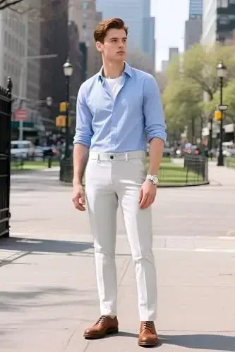 Plaid&Plain Men's Dress Pants Slim Fit Stretch Khaki Pants Wrinkle Free - 7