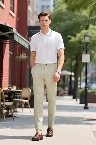 Plaid&Plain Men's Dress Pants Slim Fit Stretch Khaki Pants Wrinkle Free - 7