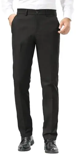 Plaid&Plain Men's Dress Pants Slim Fit Stretch Khaki Pants Wrinkle Free - 1