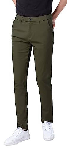 Plaid&Plain Men's Skinny Stretchy Khaki Pants Colored Pants Slim Fit Slacks Tapered Trousers - 14