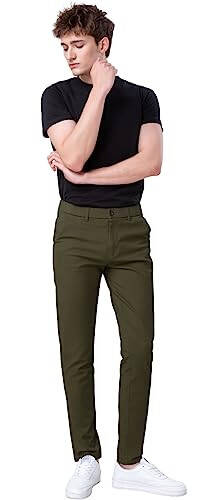 Plaid&Plain Men's Skinny Stretchy Khaki Pants Colored Pants Slim Fit Slacks Tapered Trousers - 16