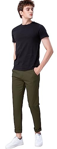 Plaid&Plain Men's Skinny Stretchy Khaki Pants Colored Pants Slim Fit Slacks Tapered Trousers - 17