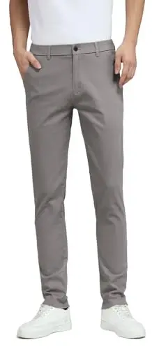 Plaid&Plain Men's Skinny Stretchy Khaki Pants Colored Pants Slim Fit Slacks Tapered Trousers - 1