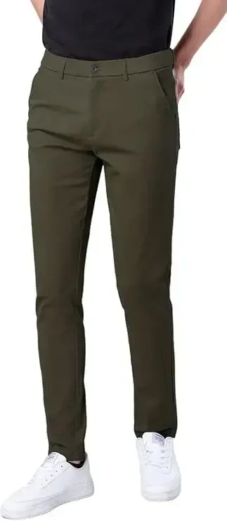 Plaid&Plain Men's Skinny Stretchy Khaki Pants Colored Pants Slim Fit Slacks Tapered Trousers - 1