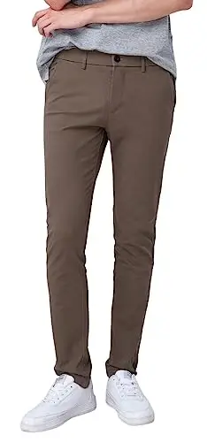 Plaid&Plain Men's Skinny Stretchy Khaki Pants Colored Pants Slim Fit Slacks Tapered Trousers - 1