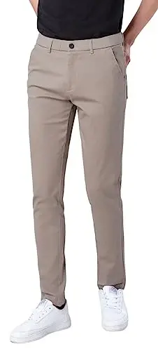 Plaid&Plain Men's Skinny Stretchy Khaki Pants Colored Pants Slim Fit Slacks Tapered Trousers - 1