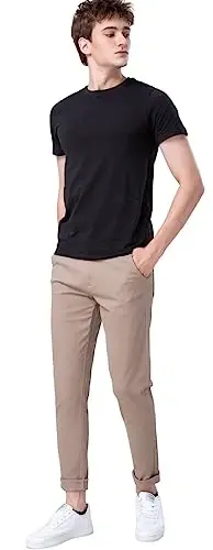 Plaid&Plain Men's Skinny Stretchy Khaki Pants Colored Pants Slim Fit Slacks Tapered Trousers - 5