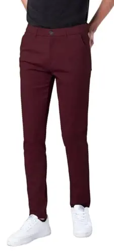 Plaid&Plain Men's Skinny Stretchy Khaki Pants Colored Pants Slim Fit Slacks Tapered Trousers - 1