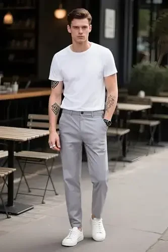 Plaid&Plain Men’s Slim Fit Khaki Pants Men’s Tapered Chino Pants - 6