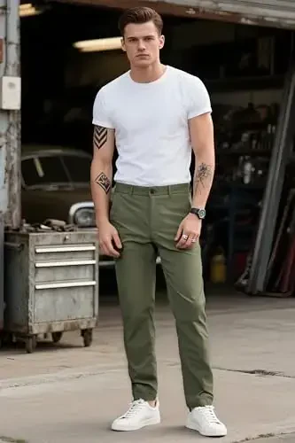 Plaid&Plain Men’s Slim Fit Khaki Pants Men’s Tapered Chino Pants - 6