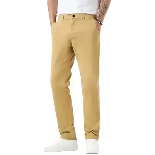Plaid&Plain Men’s Slim Fit Khaki Pants Men’s Tapered Chino Pants 