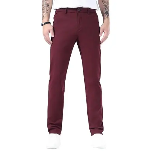 Plaid&Plain Men’s Slim Fit Khaki Pants Men’s Tapered Chino Pants 
