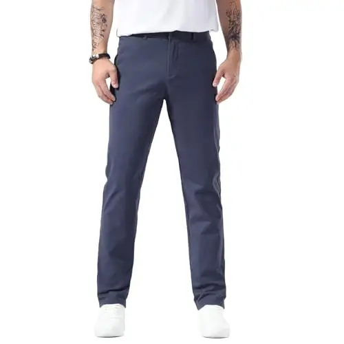Plaid&Plain Men’s Slim Fit Khaki Pants Men’s Tapered Chino Pants 
