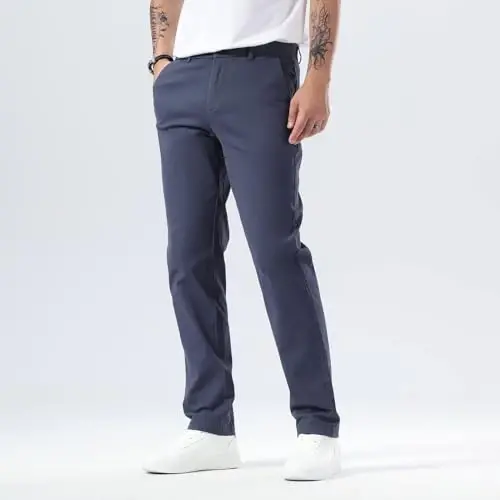 Plaid&Plain Men’s Slim Fit Khaki Pants Men’s Tapered Chino Pants - 2
