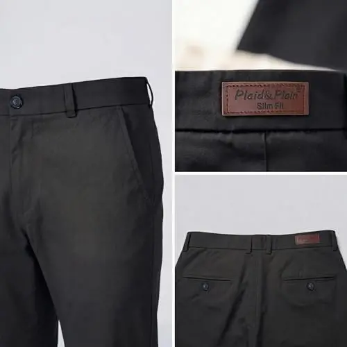 Plaid&Plain Men’s Slim Fit Khaki Pants Men’s Tapered Chino Pants - 4
