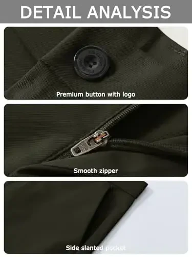 Plaid&Plain Men's Dress Pants Slim Fit Stretch Khaki Pants Wrinkle Free - 5