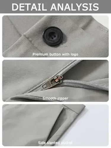 Plaid&Plain Мужские Брюки для Костюма, Зауженный Крой, Эластичные Брюки Хаки, Не Мнутся - 5