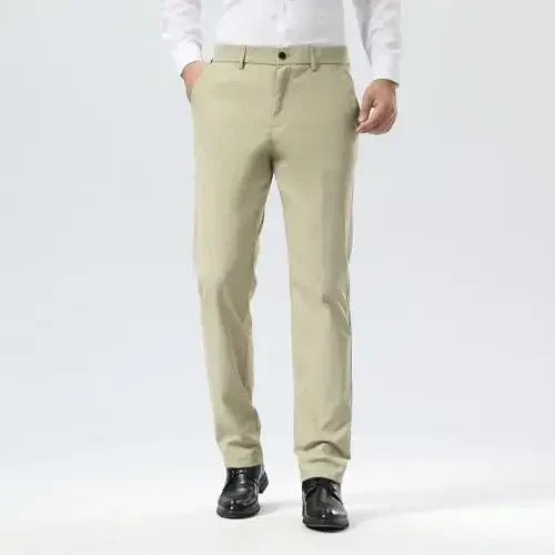 Plaid&Plain Мужские брюки Slim Fit, эластичные брюки цвета хаки, не требующие глажки - 2