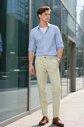 Plaid&Plain Мужские брюки Slim Fit, эластичные брюки цвета хаки, не требующие глажки - 6