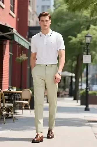 Plaid&Plain Мужские брюки Slim Fit, эластичные брюки цвета хаки, не требующие глажки - 7