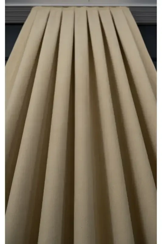 Plain Beige Solid Color Background Curtain, Plain Sewing Without Pleats, Shirring Tape Gathering, Single Panel-Plain Beige - 2