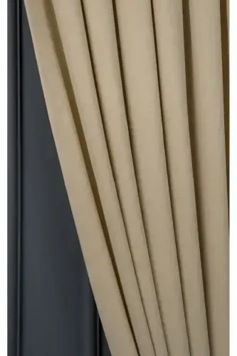 Plain Beige Solid Color Background Curtain, Plain Sewing Without Pleats, Shirring Tape Gathering, Single Panel-Plain Beige - 4