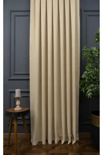 Plain Beige Solid Color Background Curtain, Plain Sewing Without Pleats, Shirring Tape Gathering, Single Panel-Plain Beige - 6