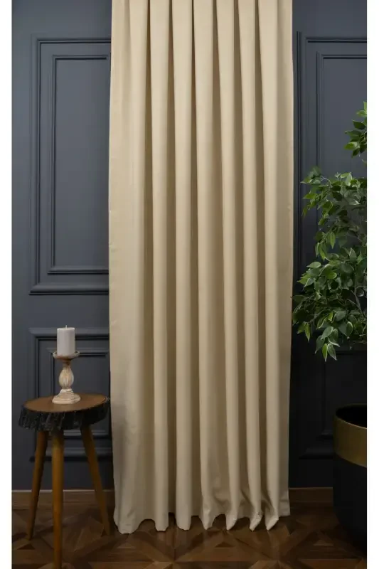 Plain Beige Solid Color Background Curtain, Plain Sewing Without Pleats, Shirring Tape Gathering, Single Panel-Plain Beige - 6