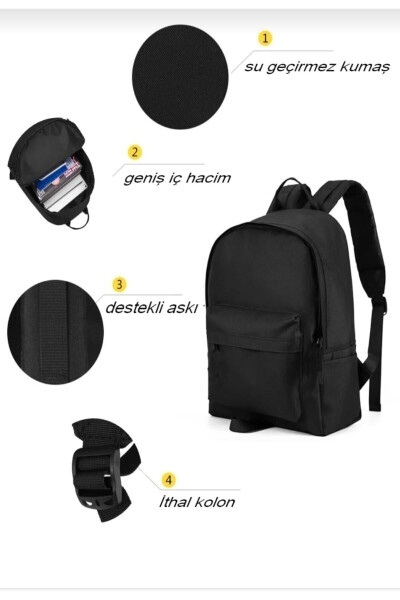 Plain Black Daily Travel Course Backpack - 10