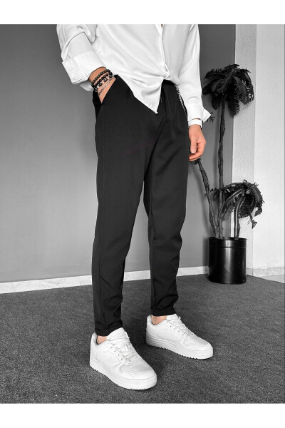 Plain Black Fabric Chain Double Leg Jogger - 6