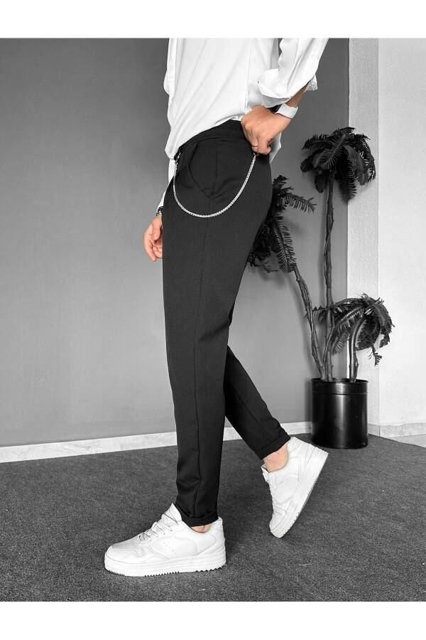 Plain Black Fabric Chain Double Leg Jogger - 7