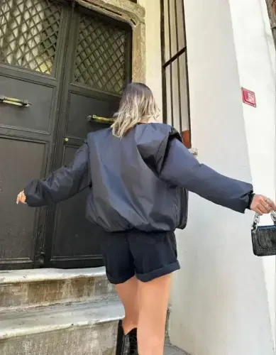 Plain Bomber Jacket - Black - BÜYÜKBEDENIZ (1)