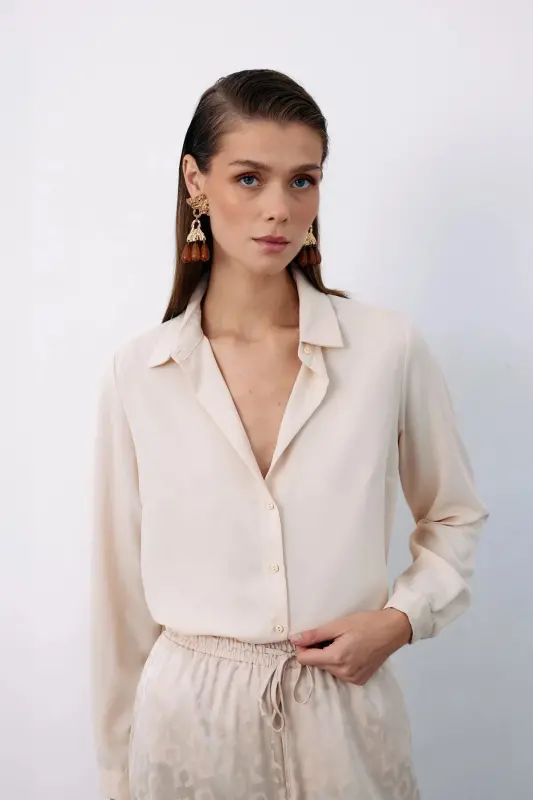 Plain Classic Shirt - Beige - 2