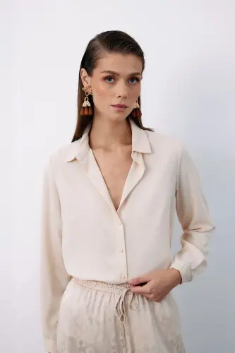 Plain Classic Shirt - Beige - SATEEN (1)