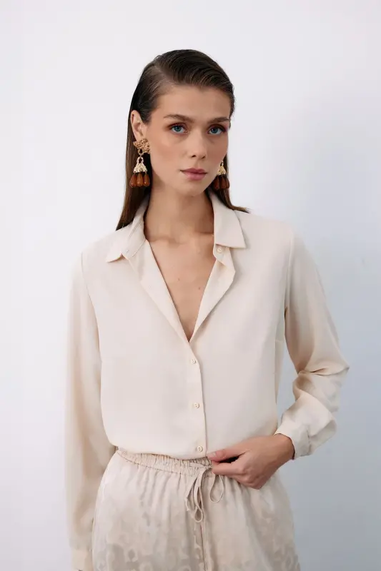 Plain Classic Shirt - Beige - 2