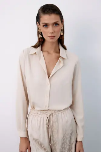 Plain Classic Shirt - Beige - 3