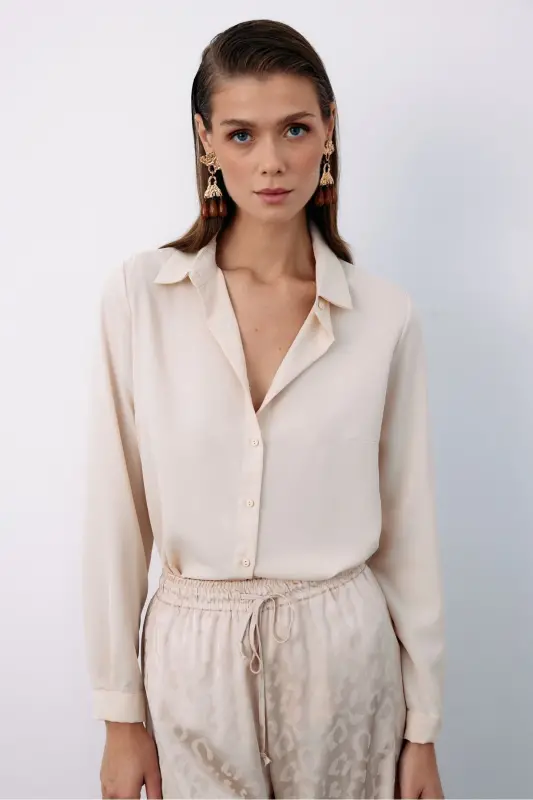 Plain Classic Shirt - Beige - 3