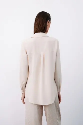 Plain Classic Shirt - Beige - 4