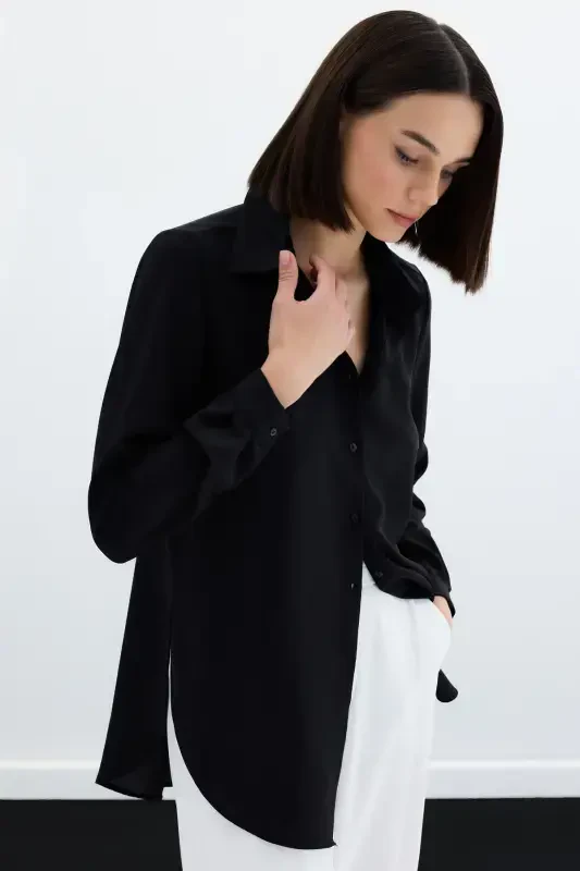 Plain Classic Shirt - Black - 3