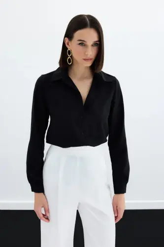 Plain Classic Shirt - Black - SATEEN (1)