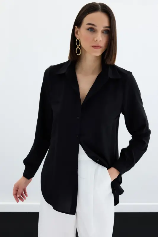 Plain Classic Shirt - Black - SATEEN