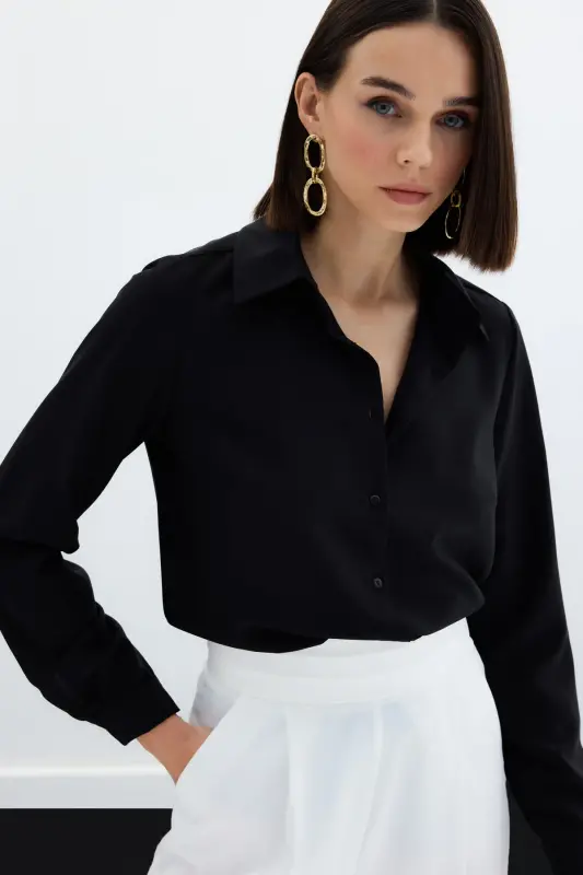 Plain Classic Shirt - Black - 6