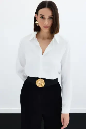 Plain Classic Shirt - Ecru - SATEEN (1)