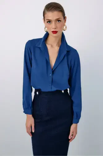 Plain Classic Shirt - NAVY-NAVY - SATEEN (1)