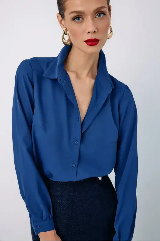 Plain Classic Shirt - NAVY-NAVY - 3